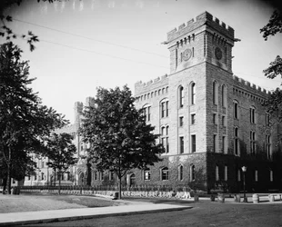 The Academic Building, Cadets Returning from Mess, West Point, N.Y., c.1900-15